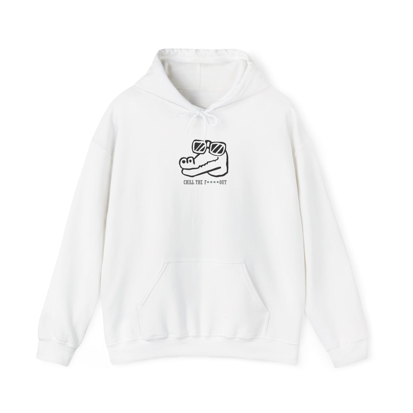 White hoodie with a crocodile design on a white background