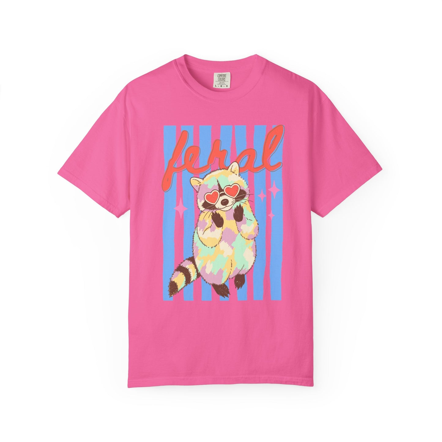 Raccoon Vibes T-Shirt in neon pink – vintage-wash casual graphic tee