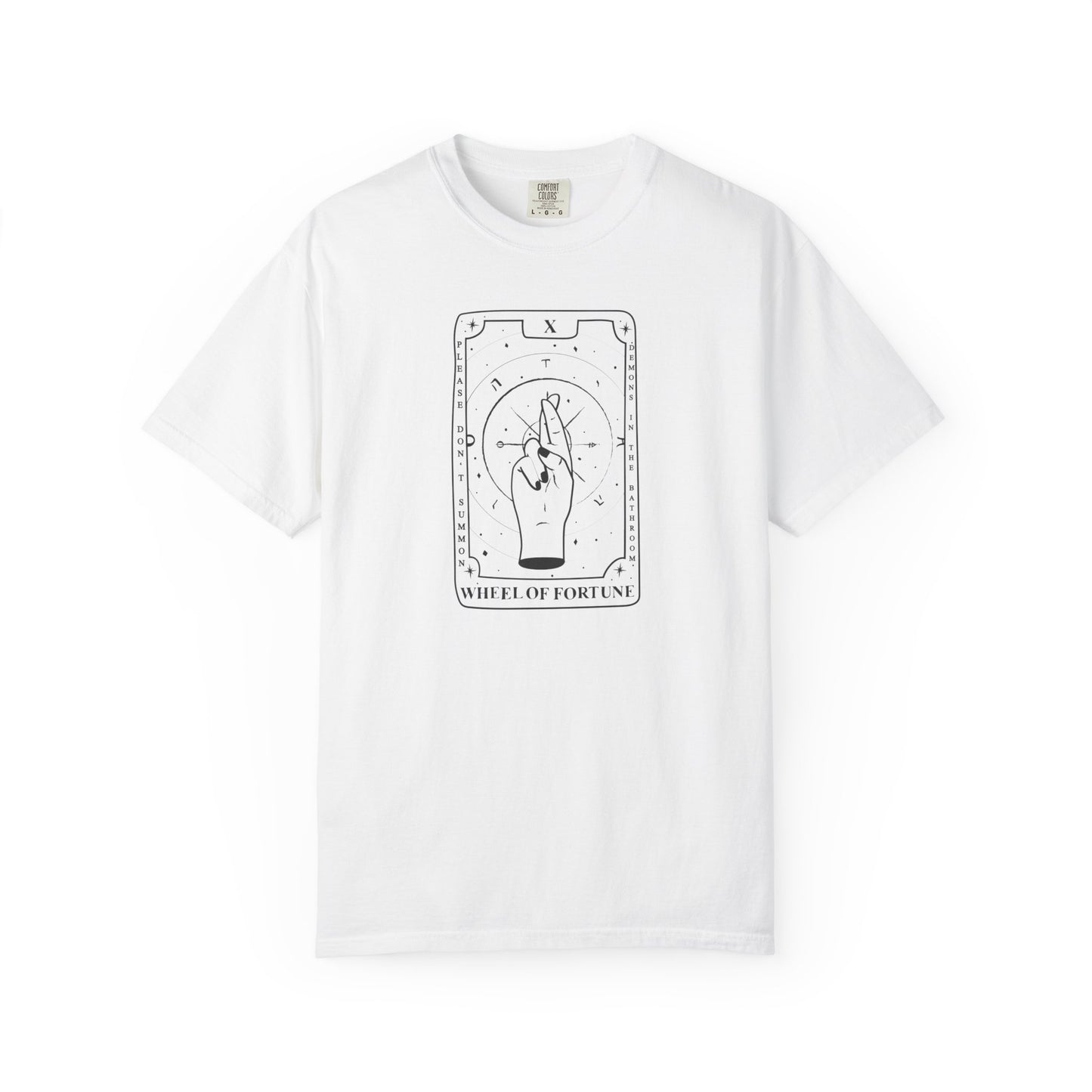 Wheel of Fortune Tarot T-Shirt Do Not Summon Demons in the Bathroom – White