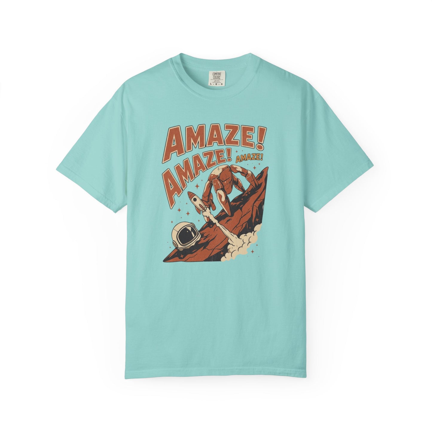 Amaze Rocky Comfort Colors Shirt in Chalky Mint – sci-fi graphic tee, soft garment-dyed unisex fit
