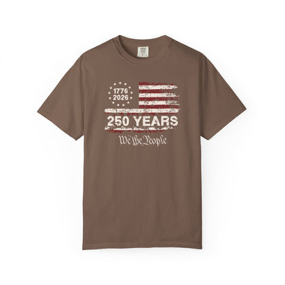 espresso t-shirt with a white footprint graphic and text on a white background