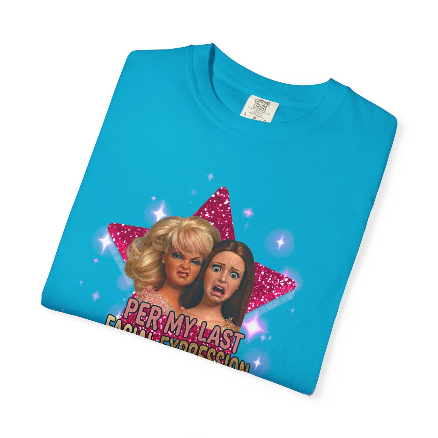 Per My Last Facial Expression vintage doll tee in Sapphire — sarcastic funny graphic shirt