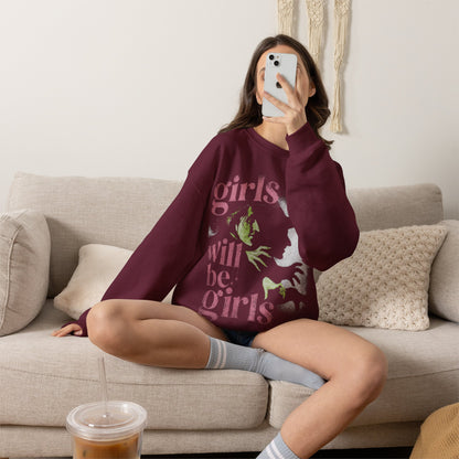 Girls Will Be Girls retro graphic crewneck sweatshirt in Maroon 50/50 cotton-poly blend