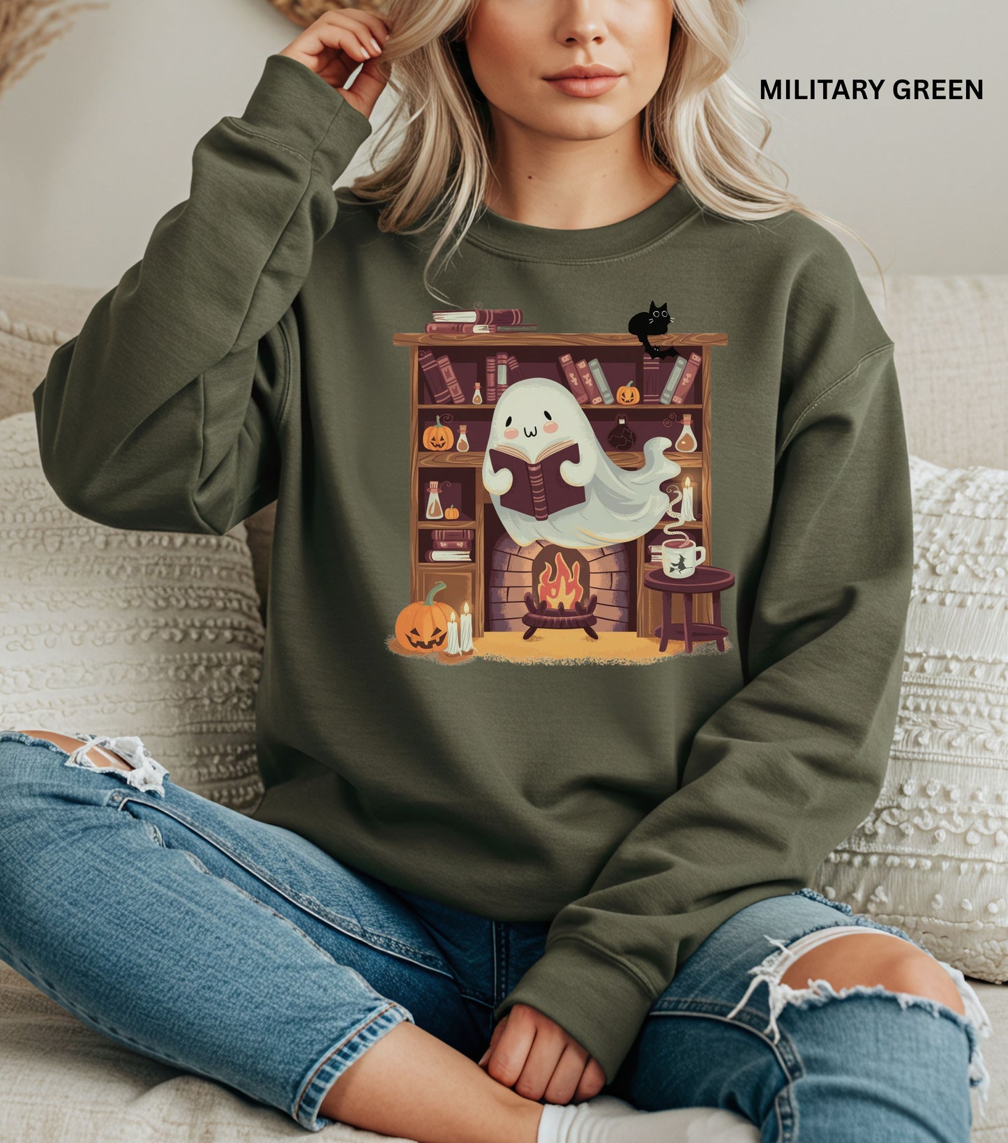 Book Lover Ghost Halloween Sweatshirt