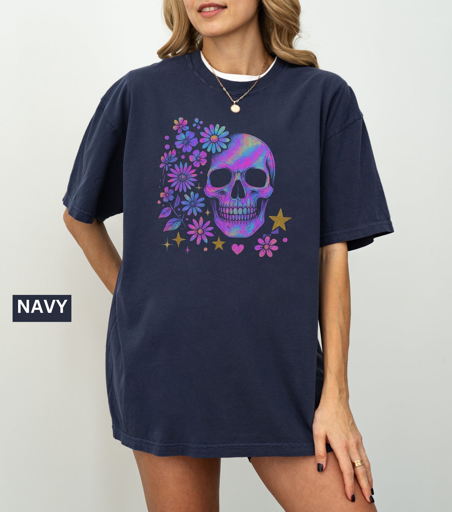 Iridescent Skull & Floral Shirt Comfort Colors