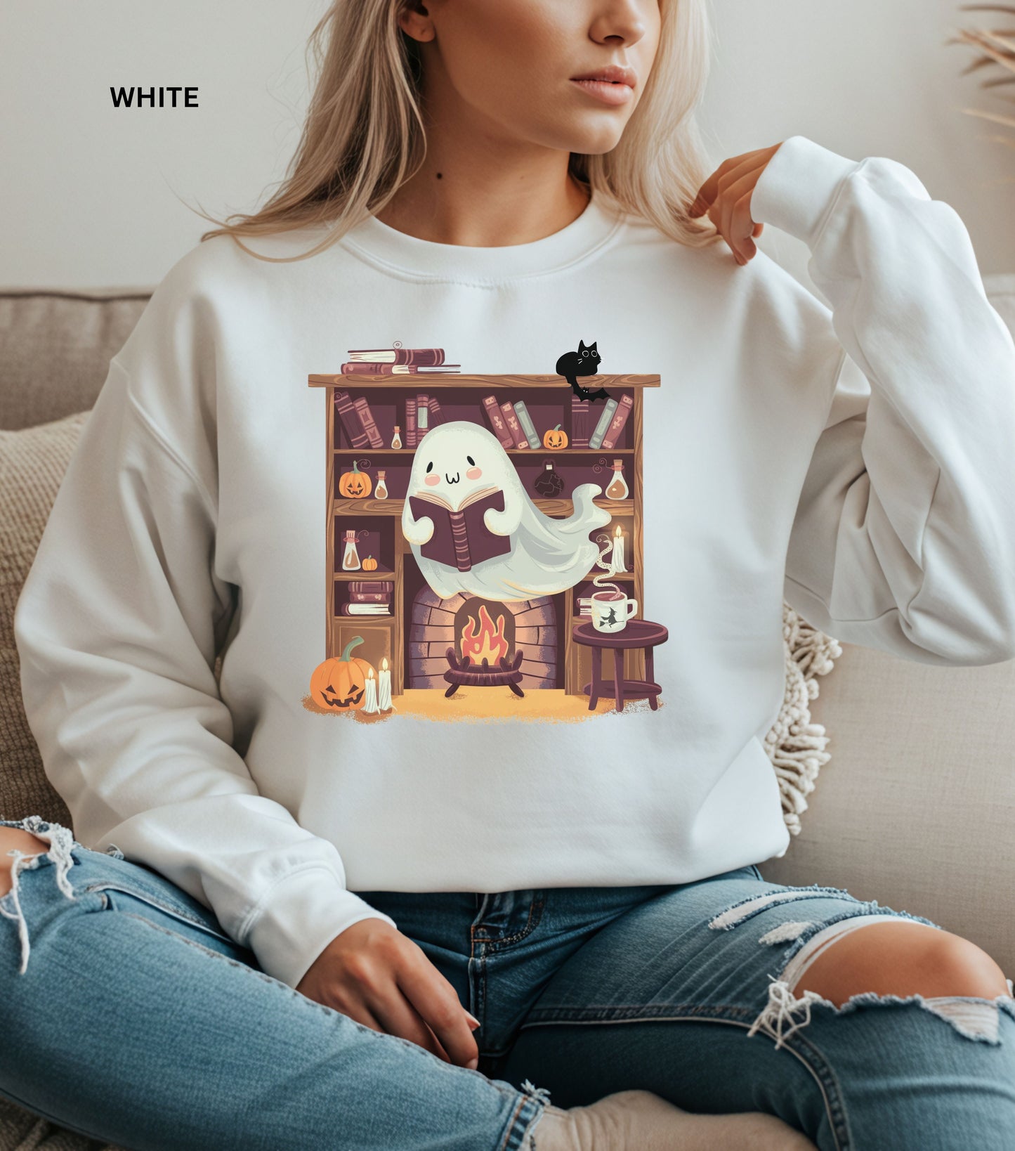 Book Lover Ghost Halloween Sweatshirt