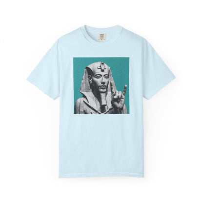 Egyptian Pharaoh Graphic T-Shirt in Chambray — vintage Egyptian statue graphic, garment-dyed heavyweight cotton tee
