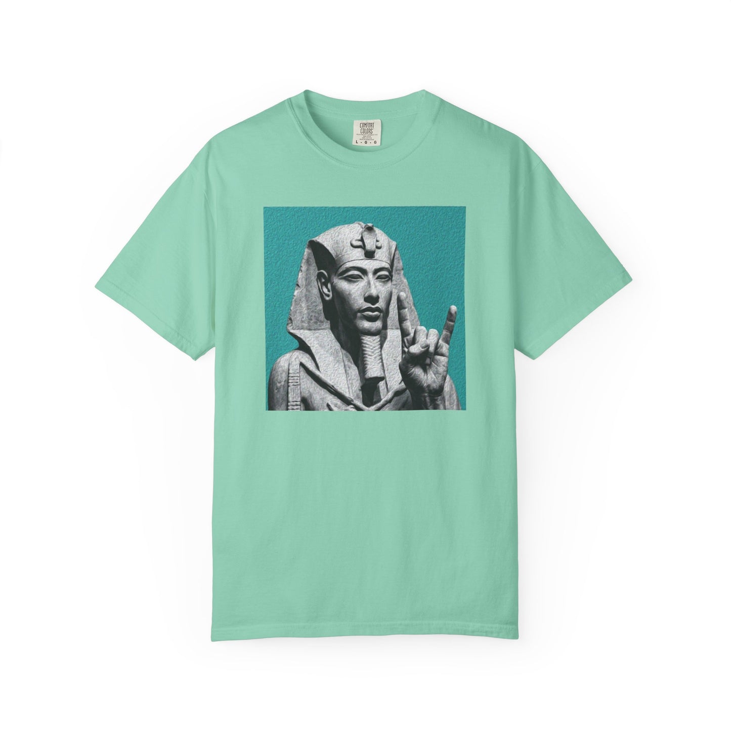 Egyptian Pharaoh Graphic T-Shirt in Island reef — vintage Egyptian statue graphic, garment-dyed heavyweight cotton tee
