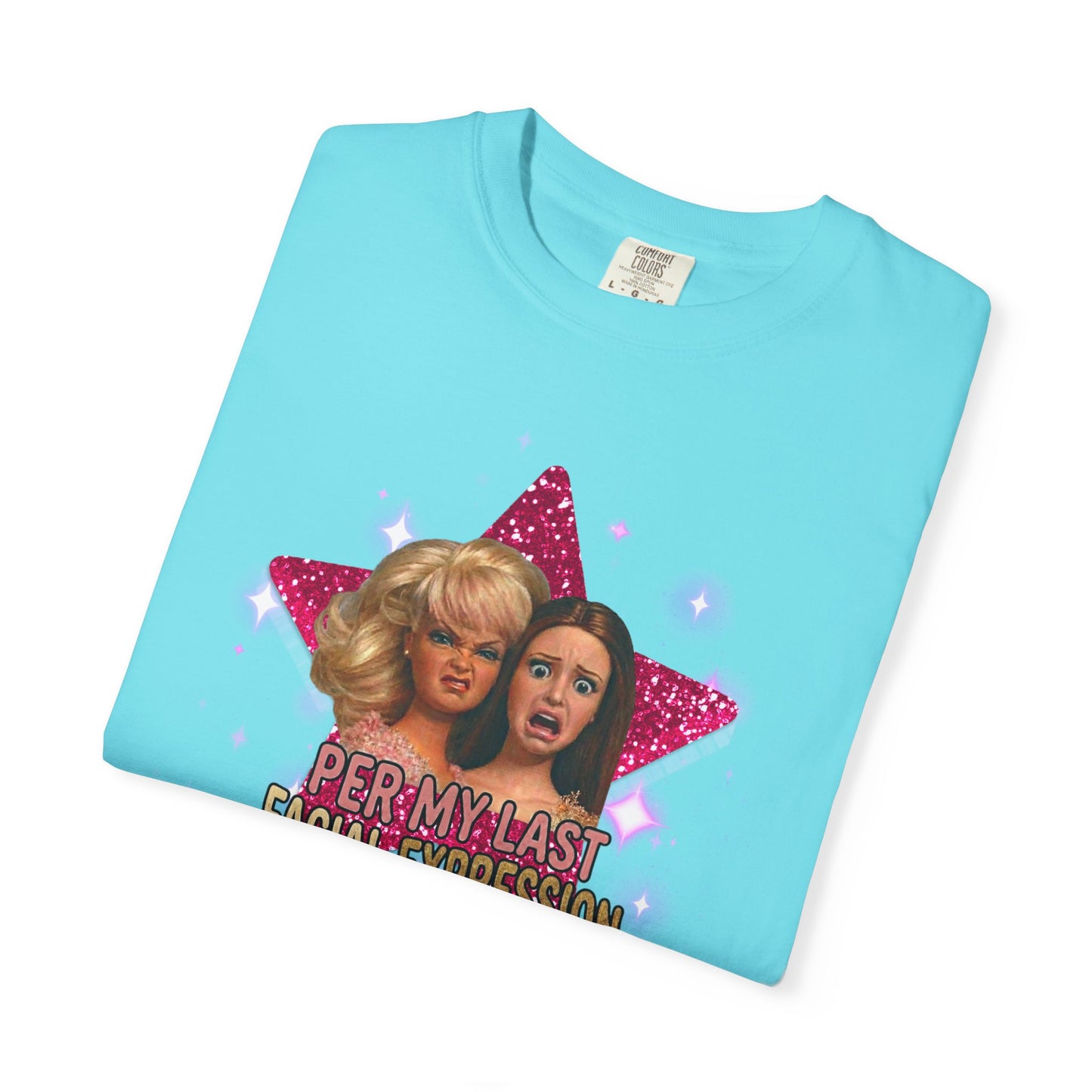 Per My Last Facial Expression vintage doll tee in Lagoon Blue — sarcastic funny graphic shirt