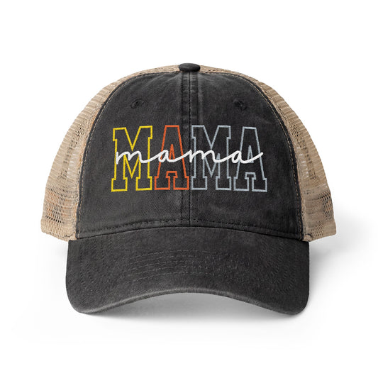 Embroidered MAMA Washed Mesh-Back Cap