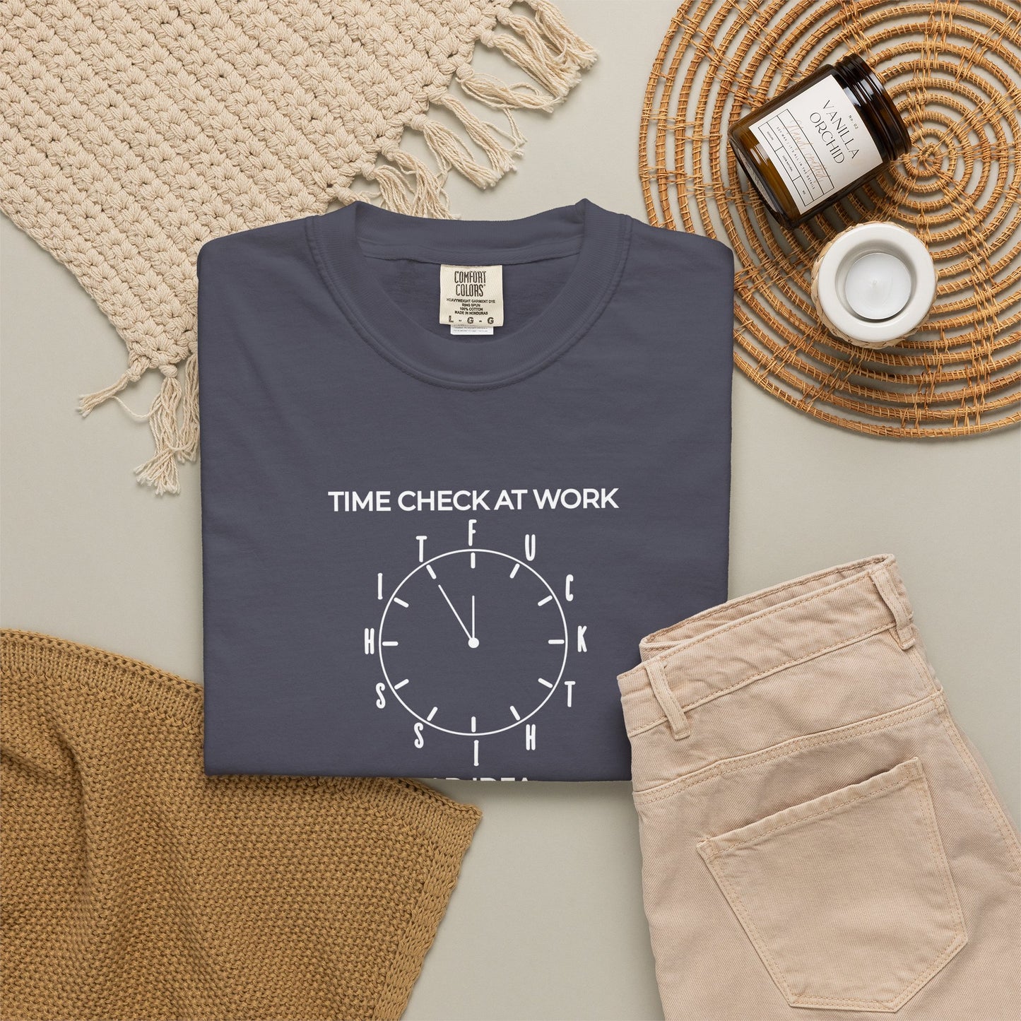 	Time Check at Work Funny Graphic Tee – Navy