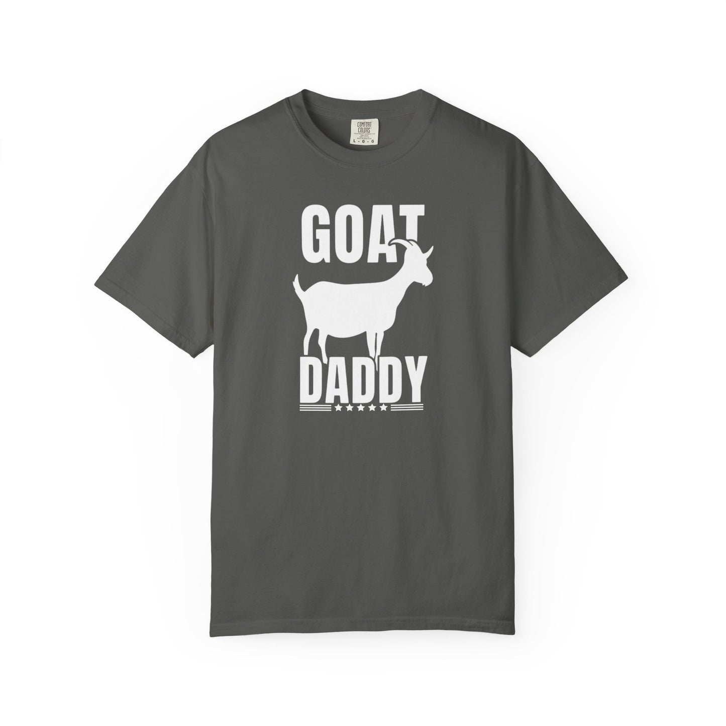 GOAT Daddy funny goat dad graphic tee in Pepper — Comfort Colors garment-dyed Father's Day shirt