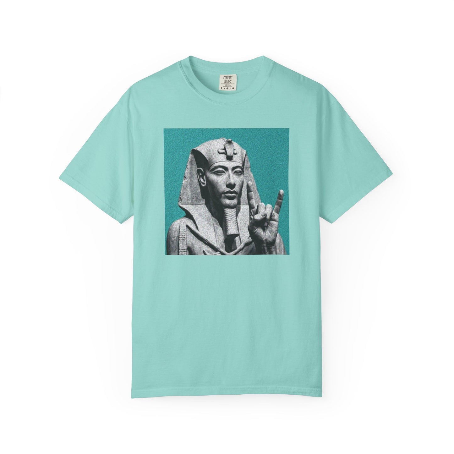 Egyptian Pharaoh Graphic T-Shirt in Chalky Mint — vintage Egyptian statue graphic, garment-dyed heavyweight cotton tee
