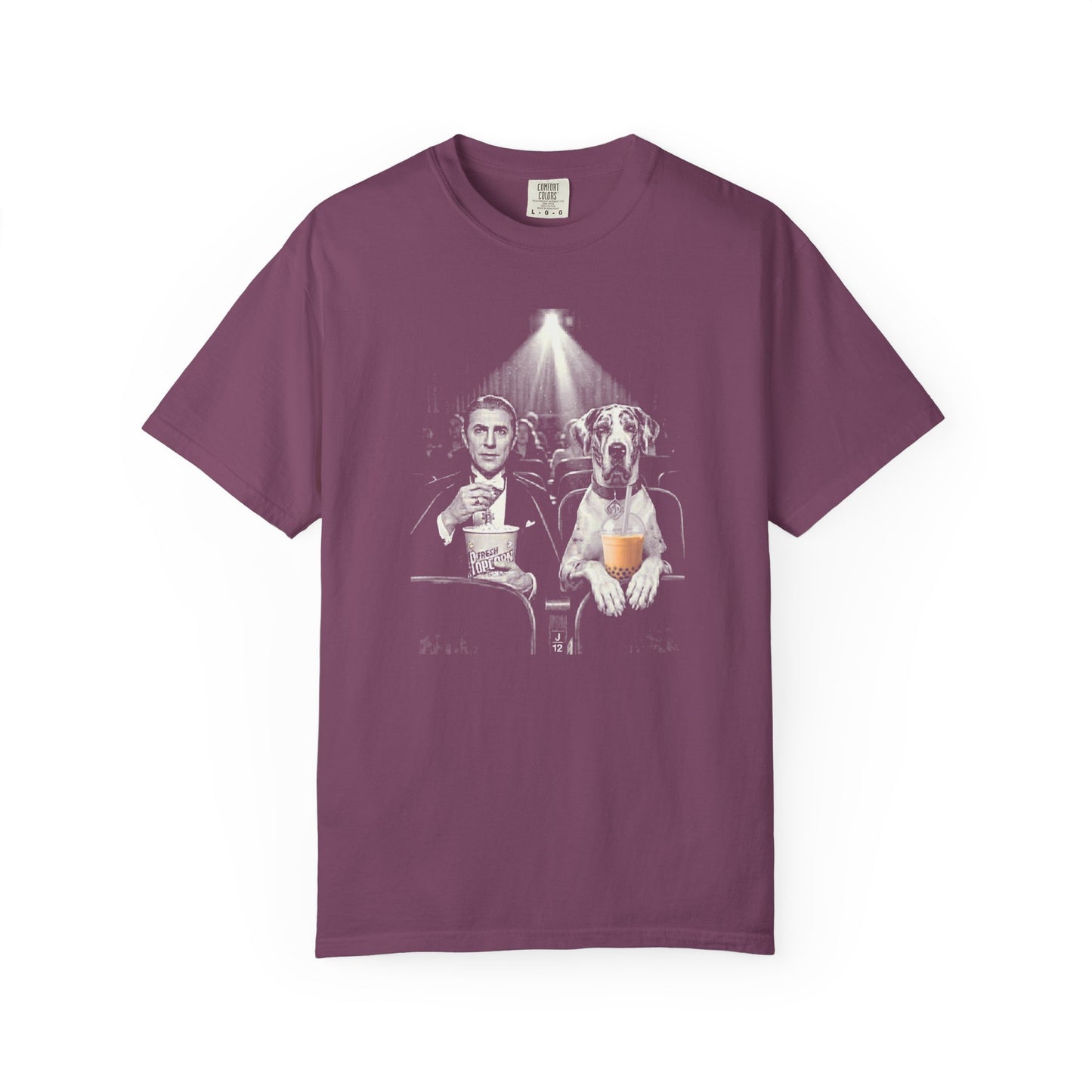 Movie Night Dracula & Great Dane T-Shirt Scary Movie Dog Graphic Tee – Berry