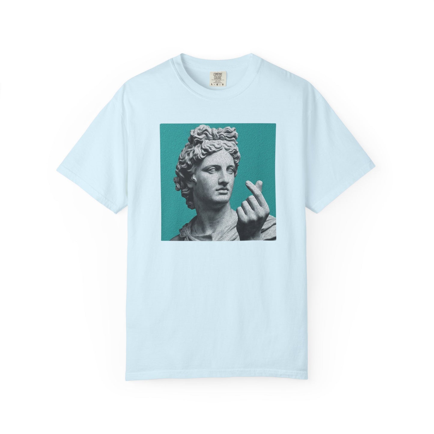 Statue Heart Gesture T-Shirt in Chambray— marble statue heart gesture graphic, vintage art garment-dyed tee
