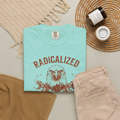 Radicalized by Basic Decency Chalky Mint garment-dyed graphic tee — eagle and snake vintage design, Comfort Colors 1717