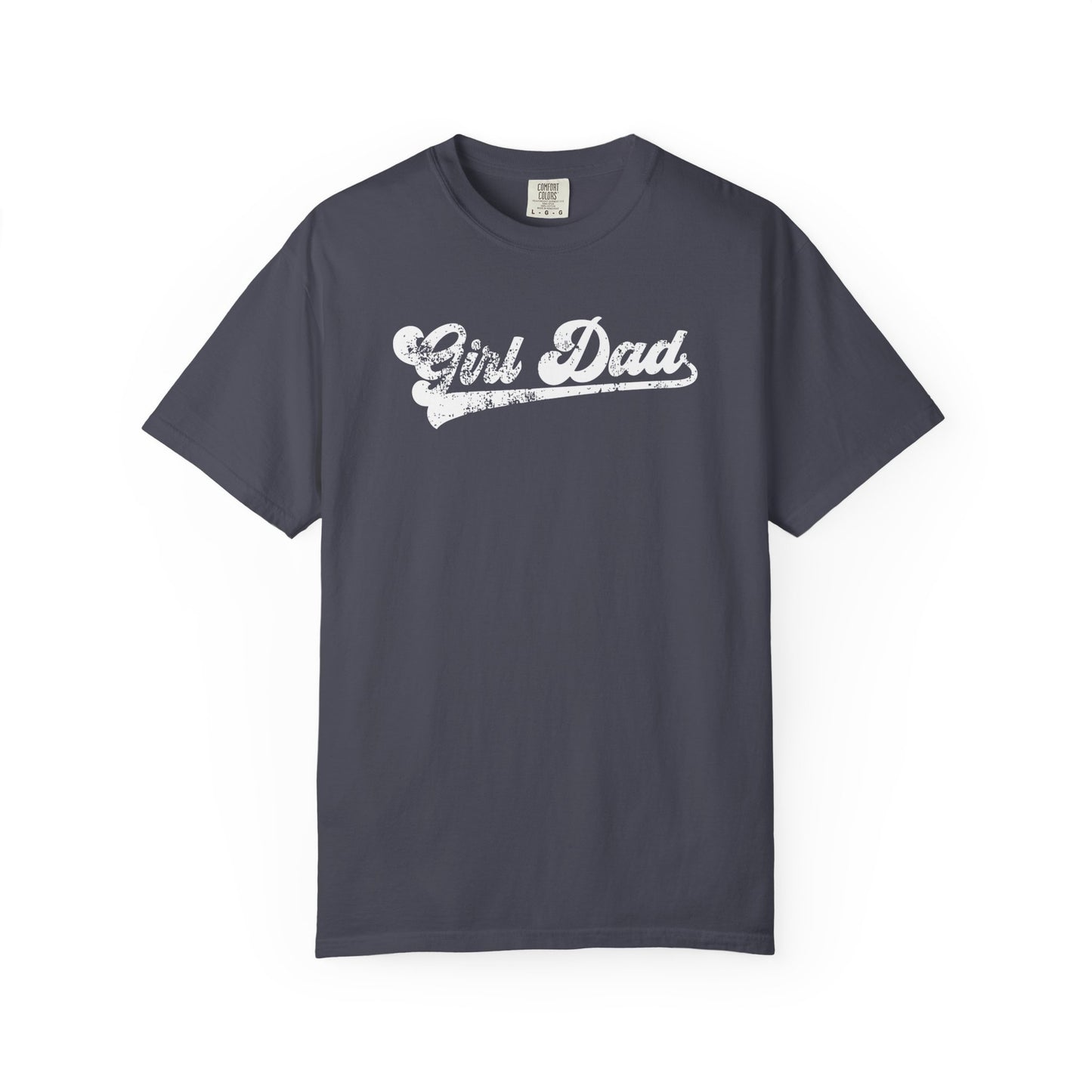 navy tshirt "girl dad" text on a white background