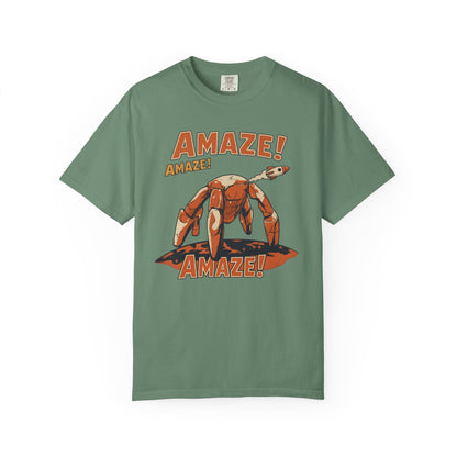 Amaze Rocky Comfort Colors Shirt in Light Green – sci-fi graphic tee, soft garment-dyed unisex fit