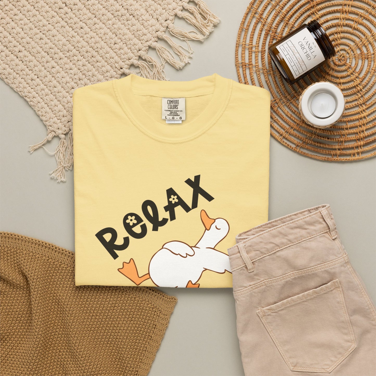 Silly Goose Relax Nothing Is Under Control T-Shirt in Butter garment-dyed graphic tee
