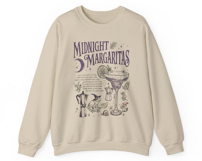 Midnight Margaritas crewneck sweatshirt in Sand— front cocktail graphic and occult cottagecore symbols on back, including COEXIST