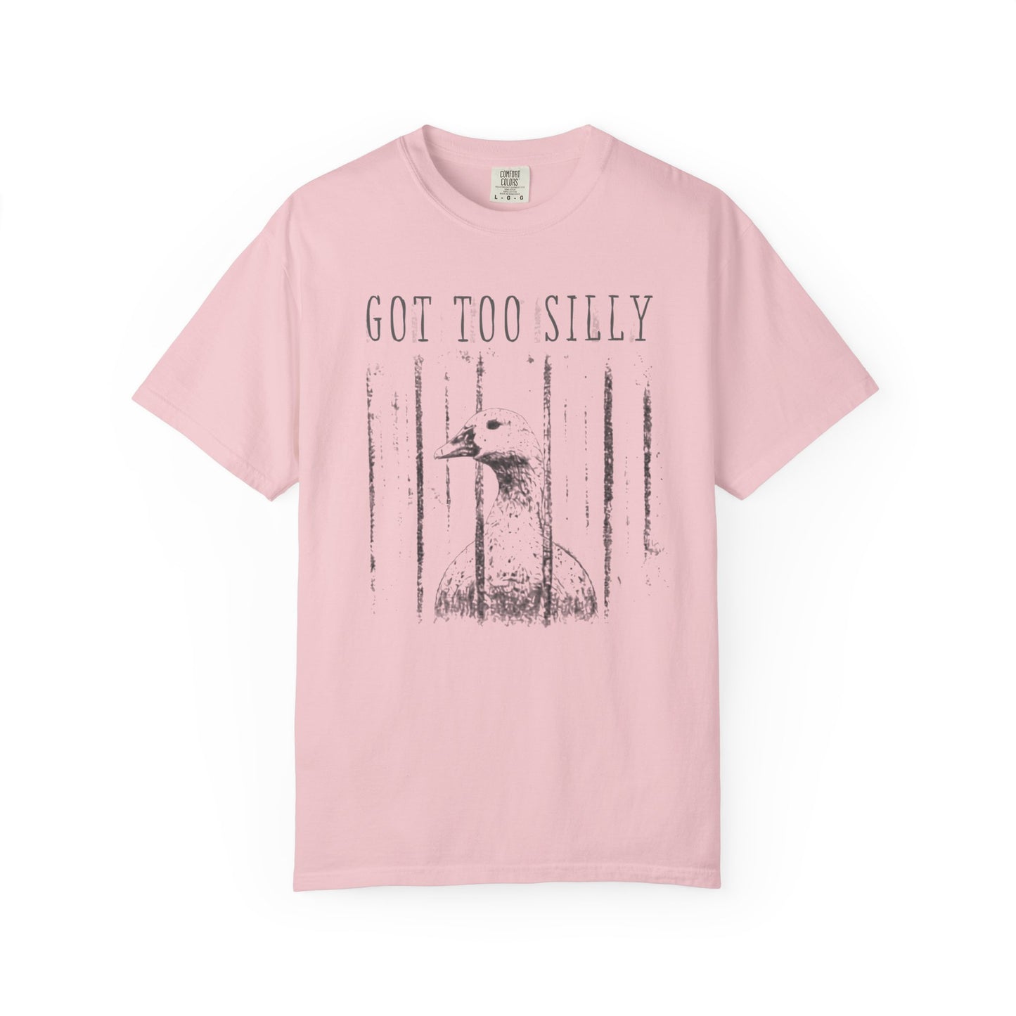 Blossom t-shirt with graphic design of a goose and text 'GOT TOO SILLY' on a white background