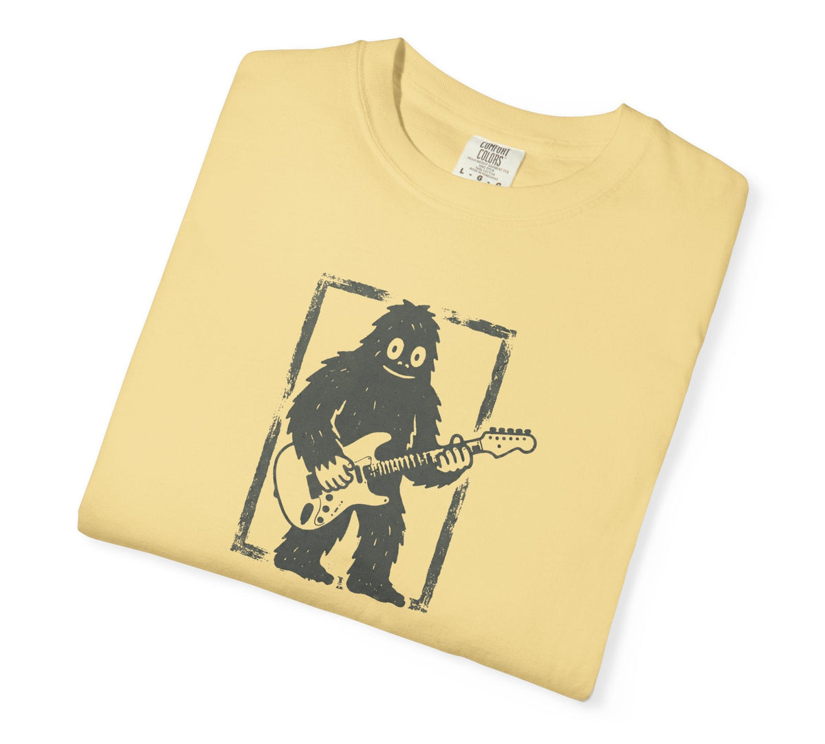 Butter garment-dyed Bigfoot guitar graphic tee, heavyweight ring-spun cotton vintage band shirt