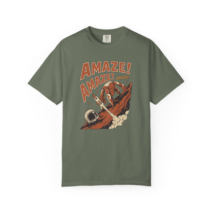 Amaze Rocky Comfort Colors Shirt in Moss – sci-fi graphic tee, soft garment-dyed unisex fit