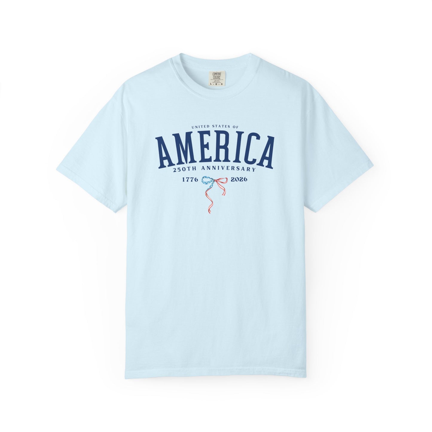 America 250th Anniversary T-Shirt in Chambray  — vintage garment-dyed patriotic tee