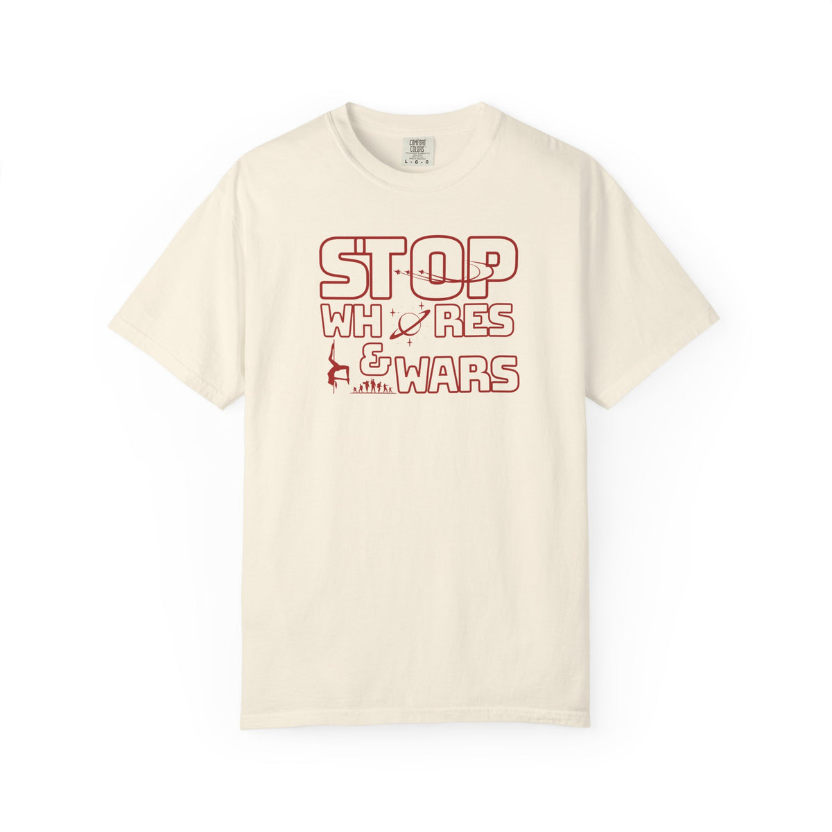"STOP Wars graphic t-shirt in Ivory — heavyweight garment-dyed cotton statement tee"
