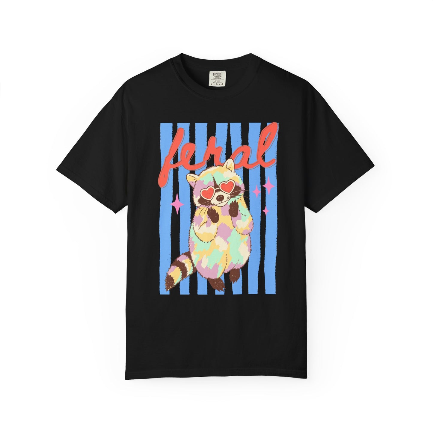 Raccoon Vibes T-Shirt in Black – vintage-wash casual graphic tee