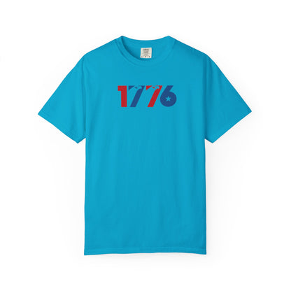 sapphire t-shirt with '1776' printed on a white background