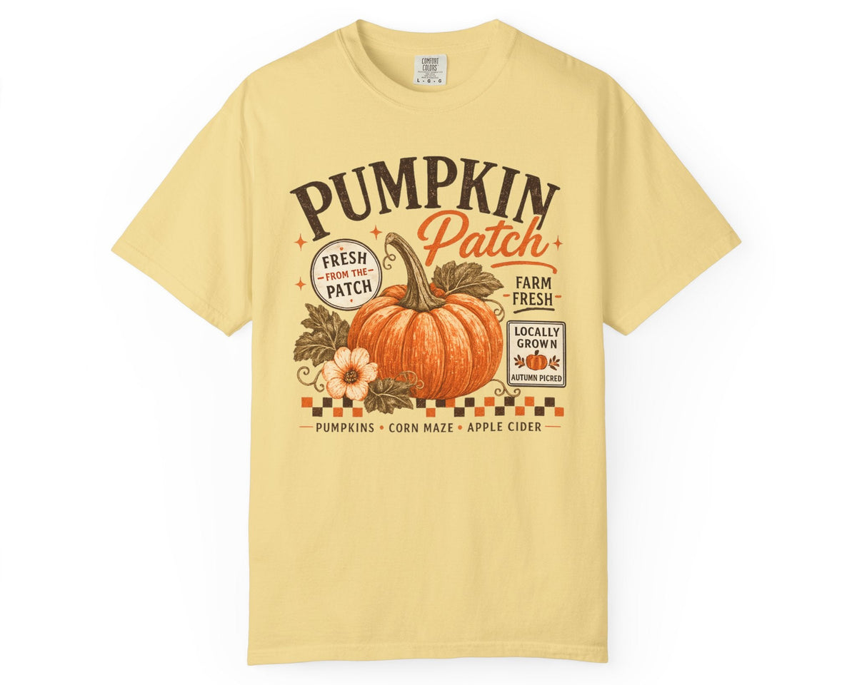 Farm fresh pumpkin patch graphic tee in Butter — heavyweight garment-dyed cotton t-shirt