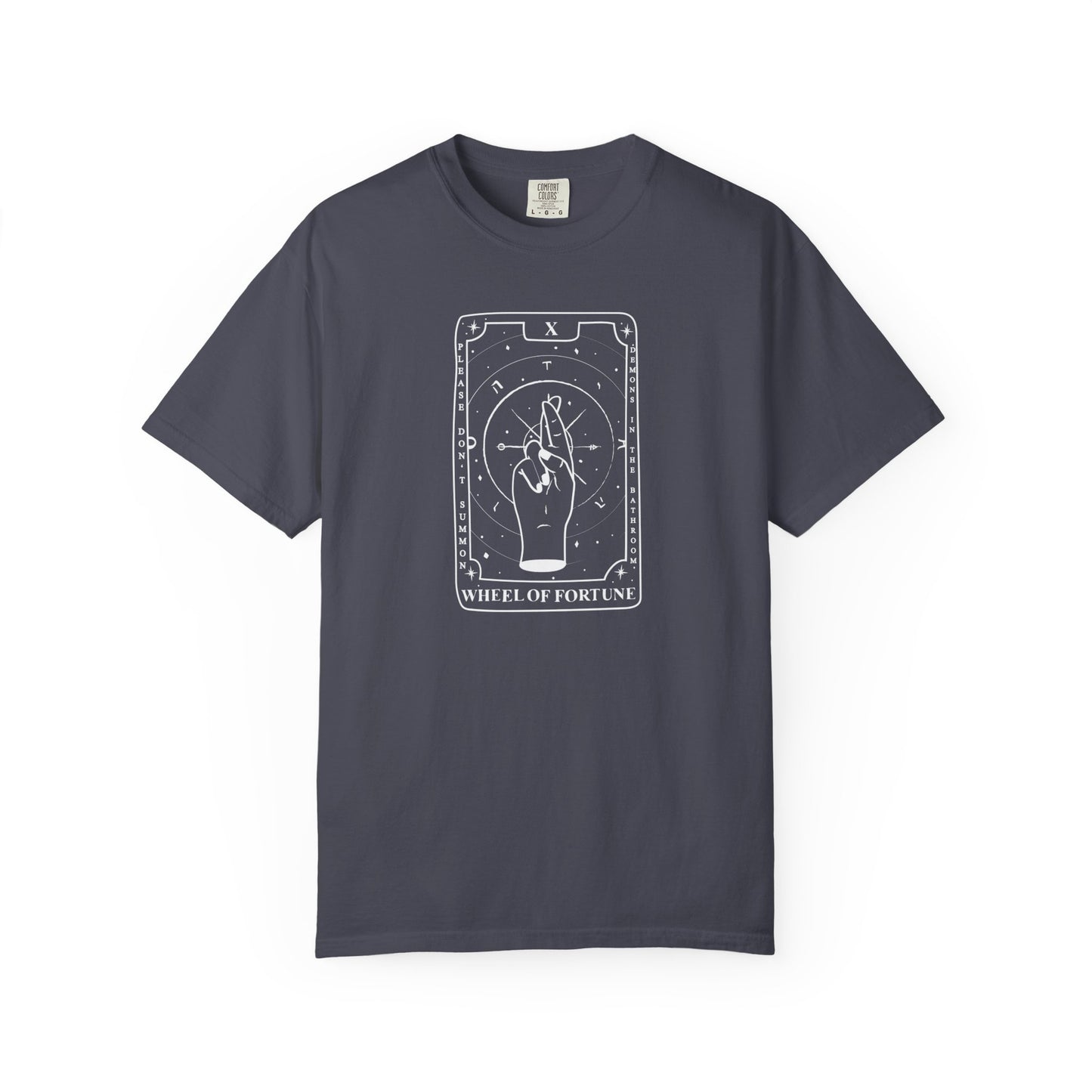 Wheel of Fortune Tarot T-Shirt Do Not Summon Demons in the Bathroom – Navy