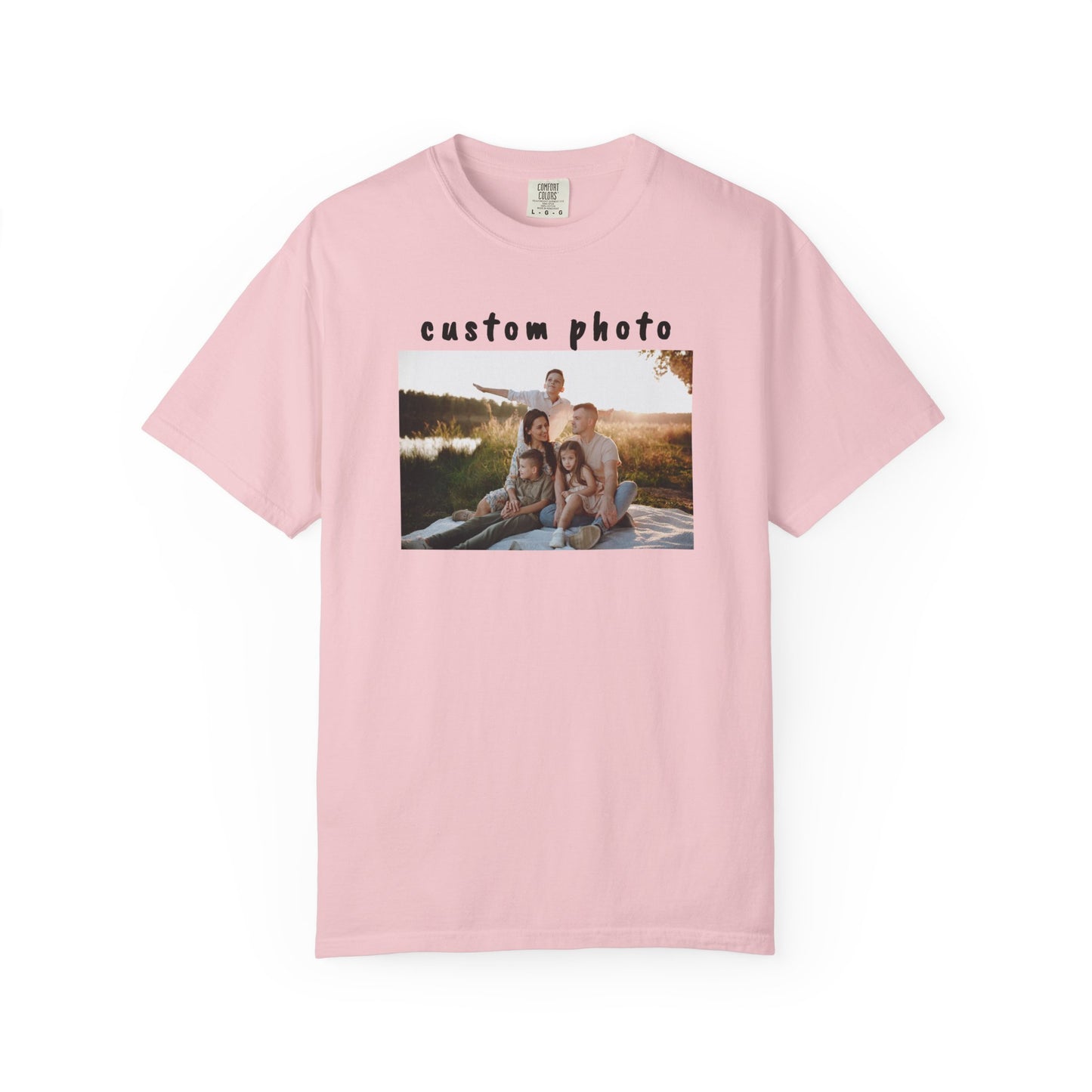 blossom t-shirt with a printed photo of a family on a white background