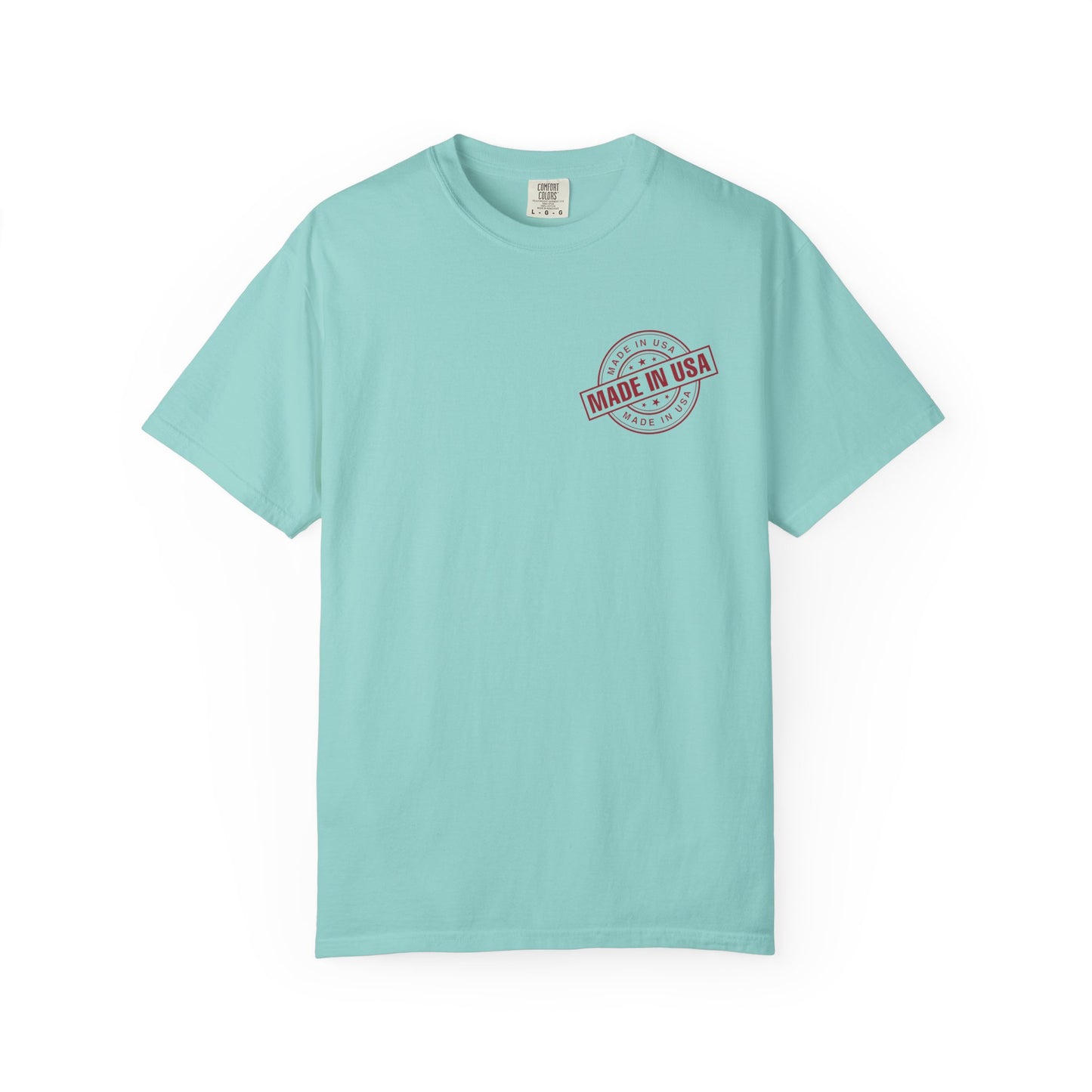 chalky mint t-shirt with a colorful graphic on a white backgroun