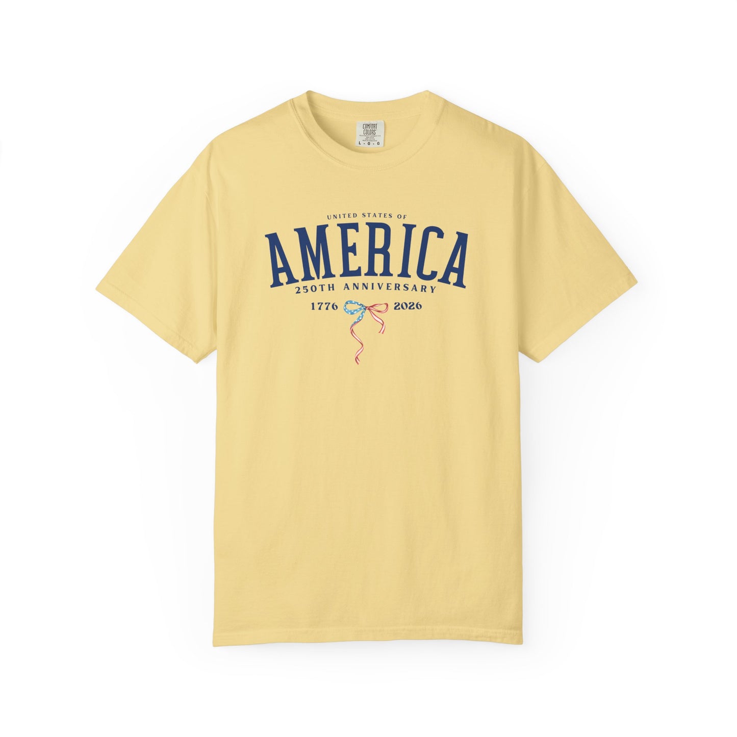 America 250th Anniversary T-Shirt in Butter — vintage garment-dyed patriotic tee