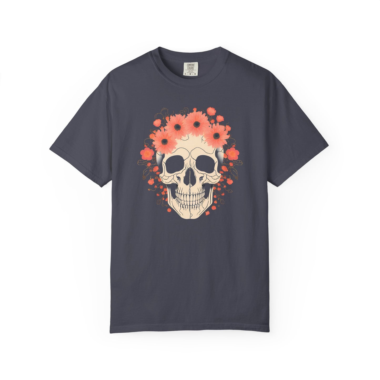 Floral Skull Graphic T-Shirt in Navy — dark floral crown gothic tee
