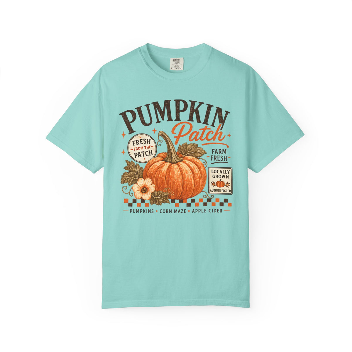 Farm fresh pumpkin patch graphic tee in Chalky Mint — heavyweight garment-dyed cotton t-shirt