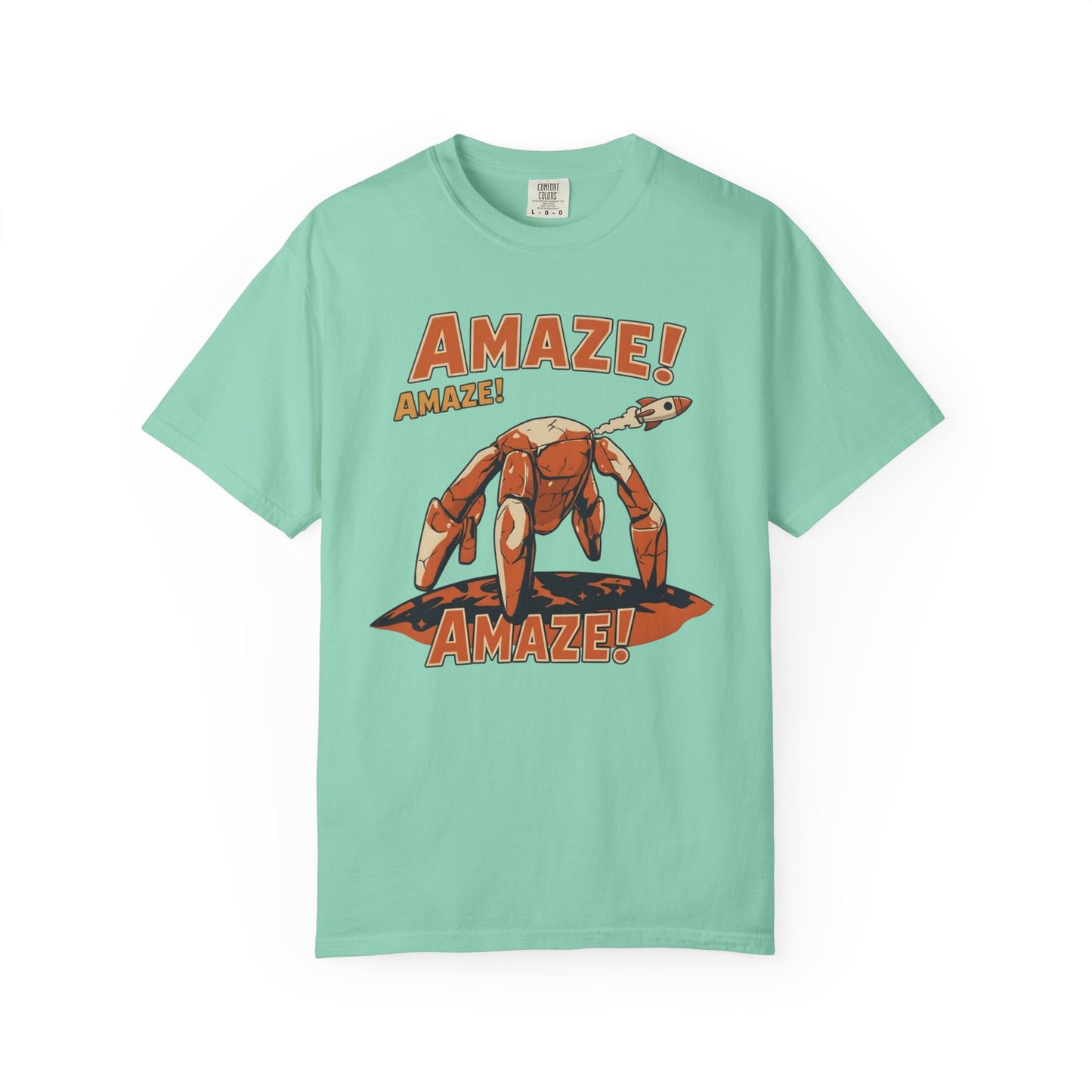 Amaze Rocky Comfort Colors Shirt in Island Reef – sci-fi graphic tee, soft garment-dyed unisex fit