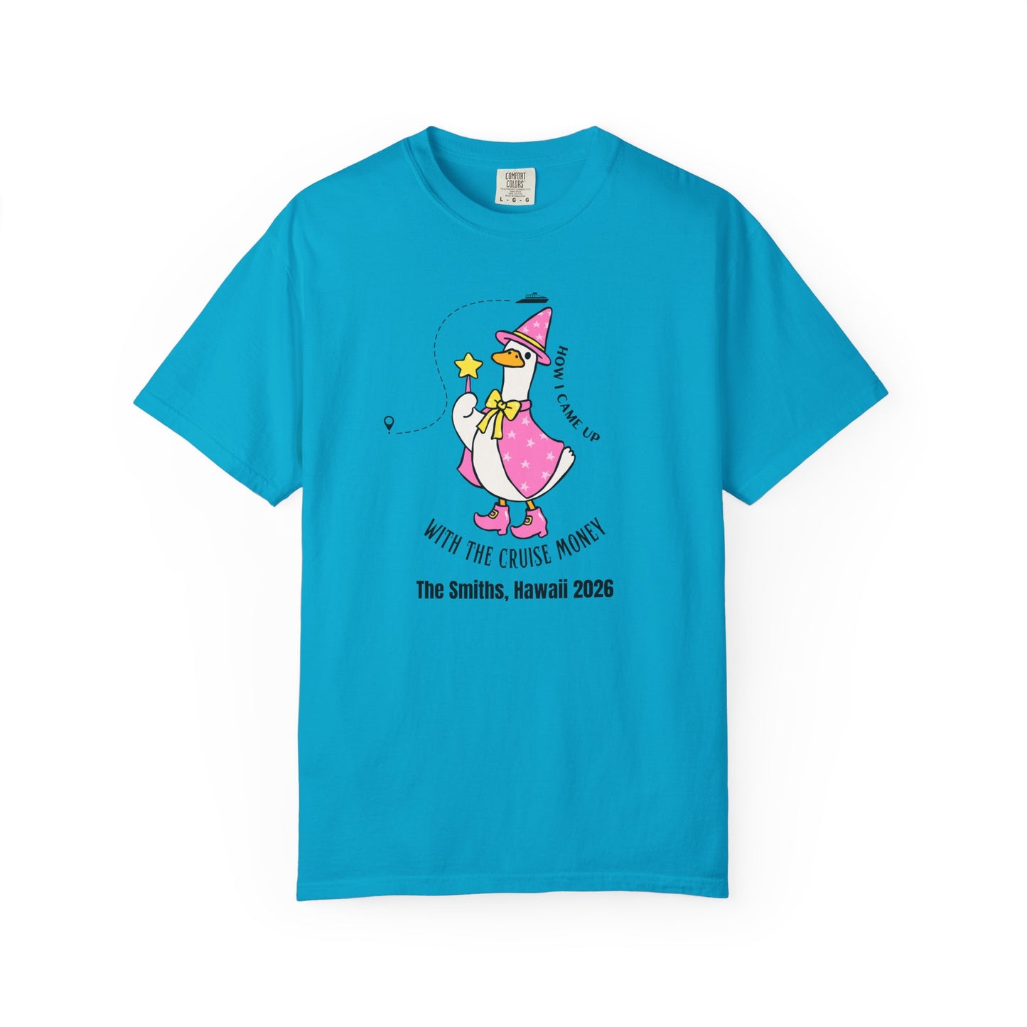 Silly Goose Cruise Money T-Shirt in Sapphire — funny cruise graphic tee, garment-dyed Comfort Colors 1717
