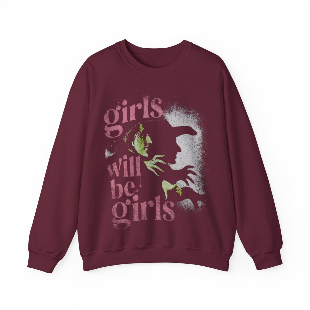 Girls Will Be Girls retro graphic crewneck sweatshirt in Maroon 50/50 cotton-poly blend