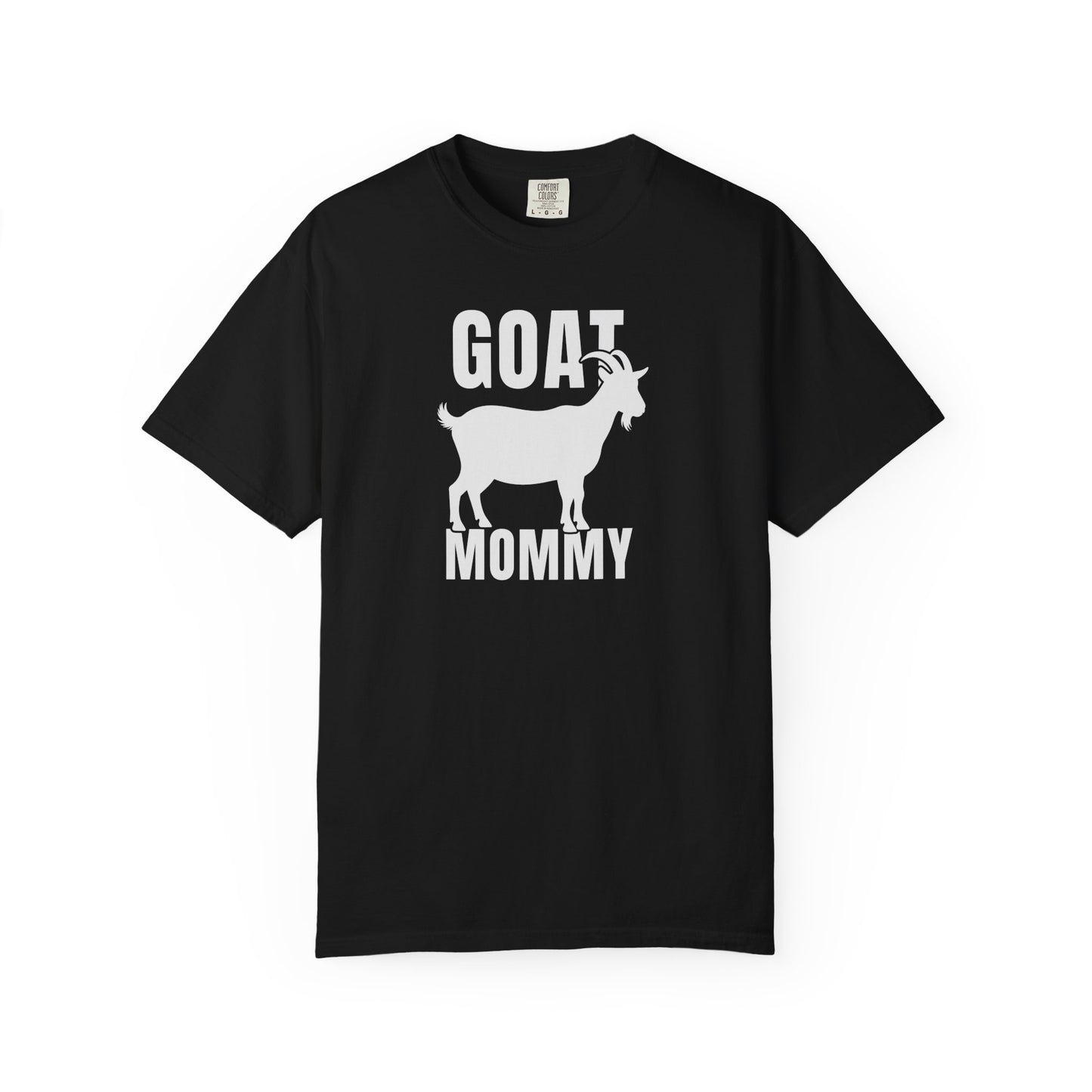 Goat Mommy funny goat mom graphic tee in Black— Comfort Colors garment-dyed farm mom shirt