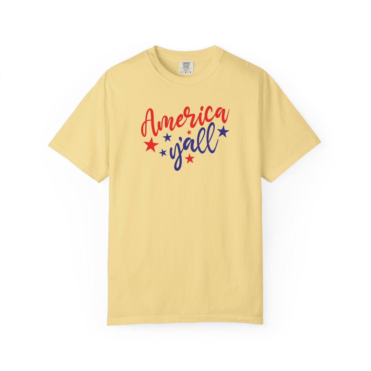 banana t-shirt with 'America y'all' text on a white background