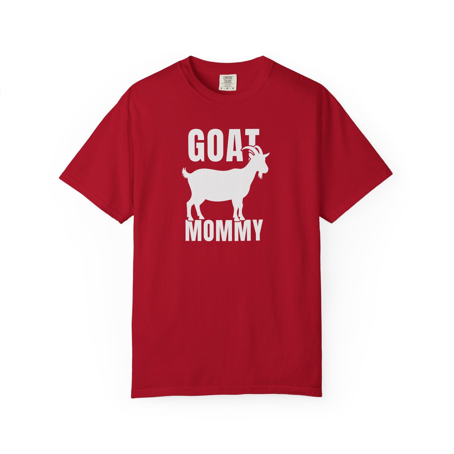 Goat Mommy funny goat mom graphic tee in Red — Comfort Colors garment-dyed farm mom shirt