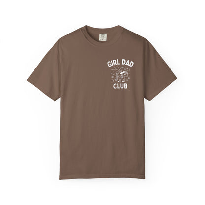 Girl Dad Club espresso t-shirt with graphic print on a plain background