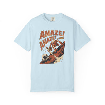 Amaze Rocky Comfort Colors Shirt in Chambray – sci-fi graphic tee, soft garment-dyed unisex fit