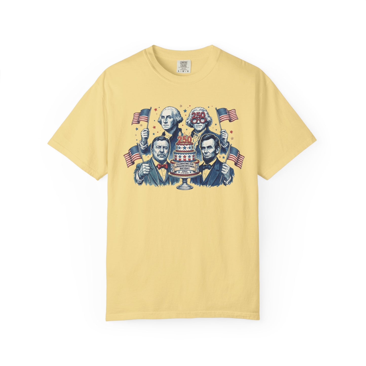Founding Fathers Birthday Party T-Shirt in Butter — America 250th anniversary patriotic graphic tee