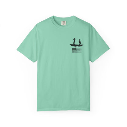 Fishing Flag T-Shirt in island reef color— American flag fishing graphic tee, front view
