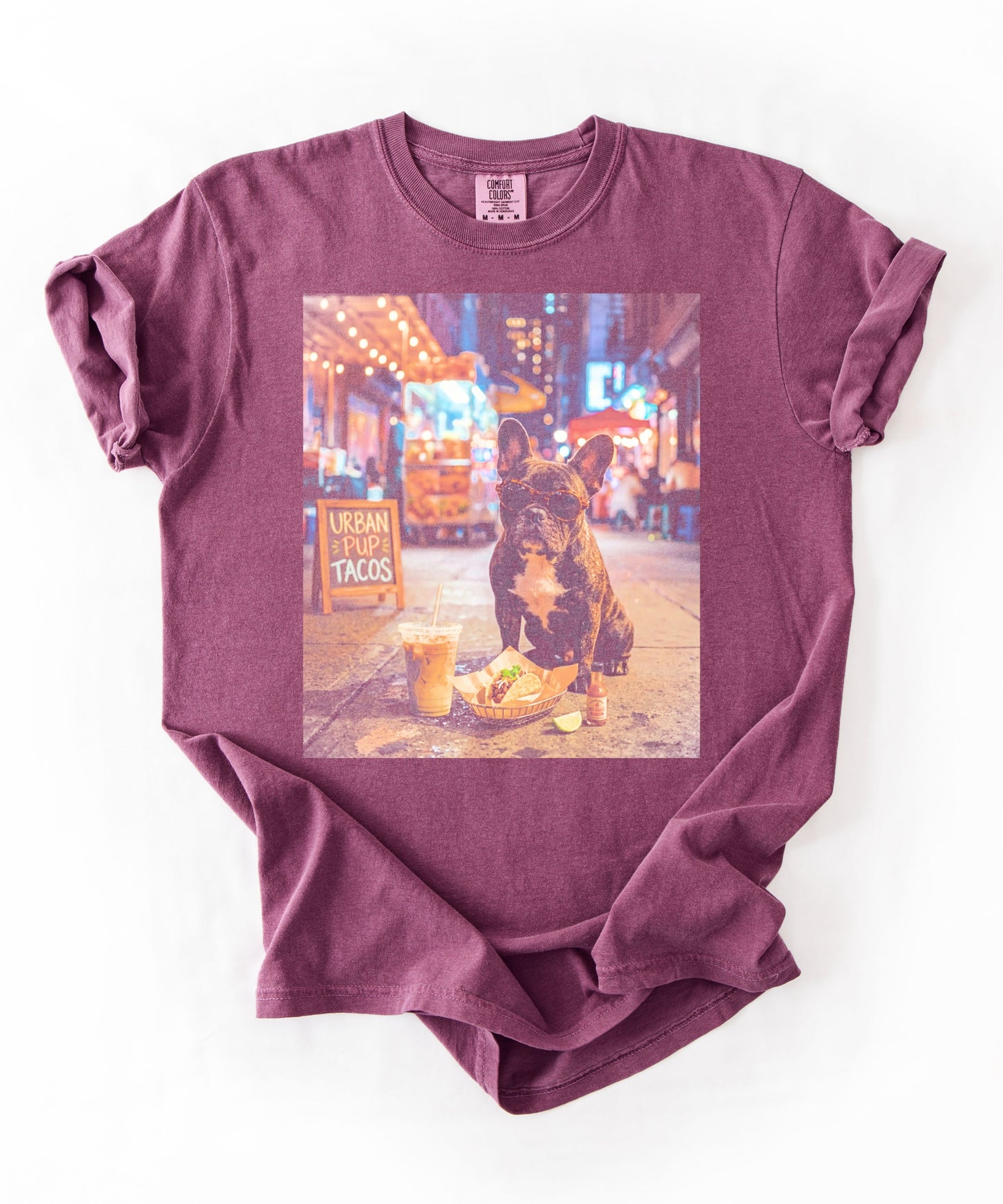French Bulldog Taco & Iced Coffee Shirt in Berry