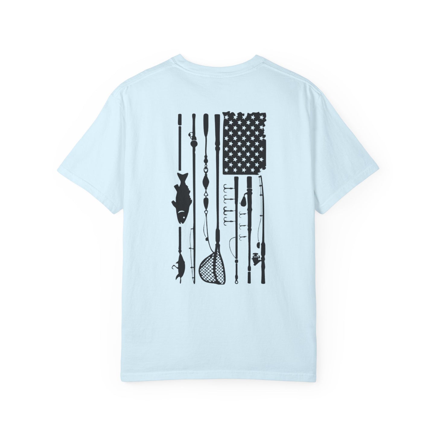 Fishing Flag T-Shirt in Chambray — American fishing gear graphic tee, front view